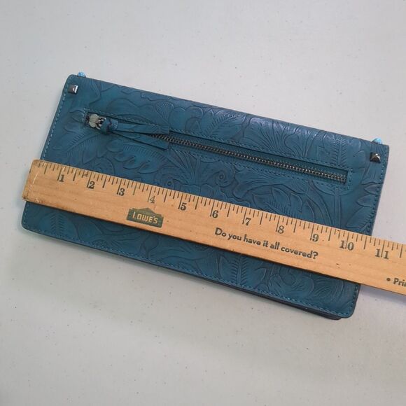 Anna Sui x INC Embossed Turquoise Studded Clutch - Colorful Lined Interior - Picture 5 of 5